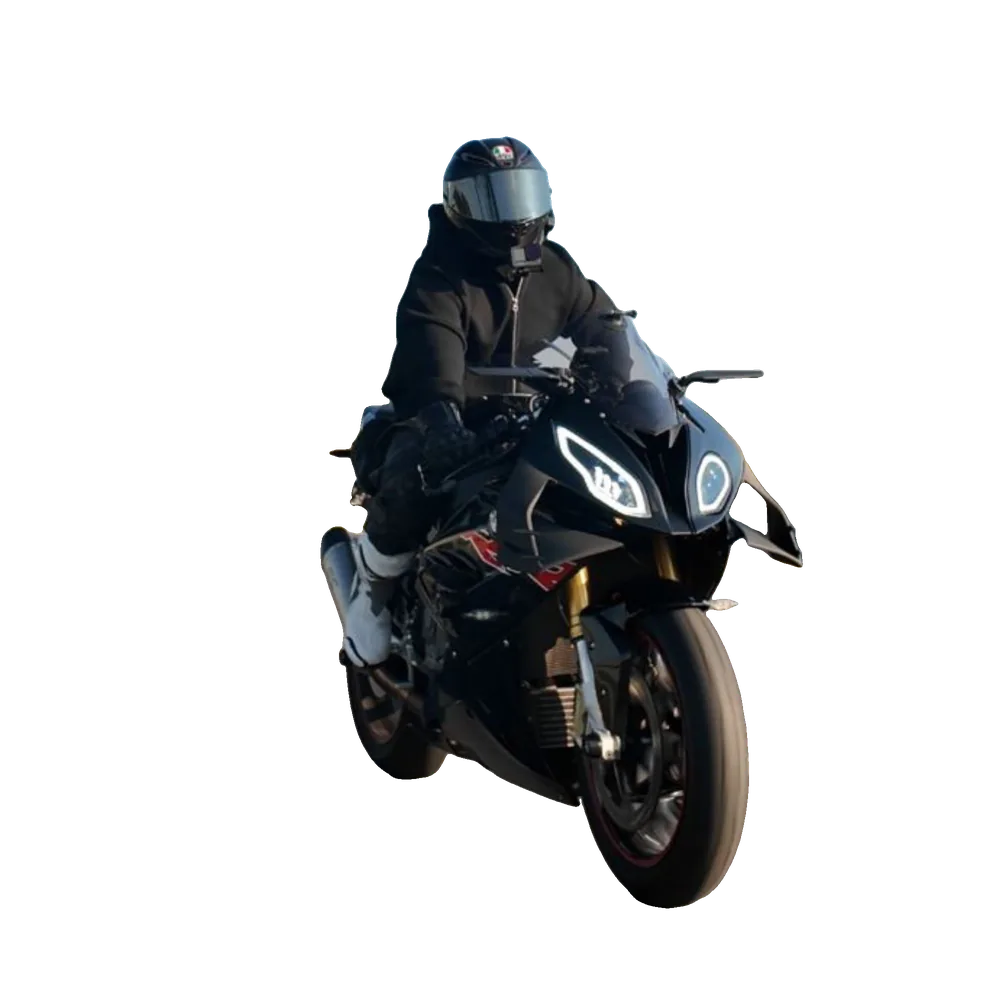 BMW S1000RR with rider — MoltenCore Dynamics ClawV2 winglet